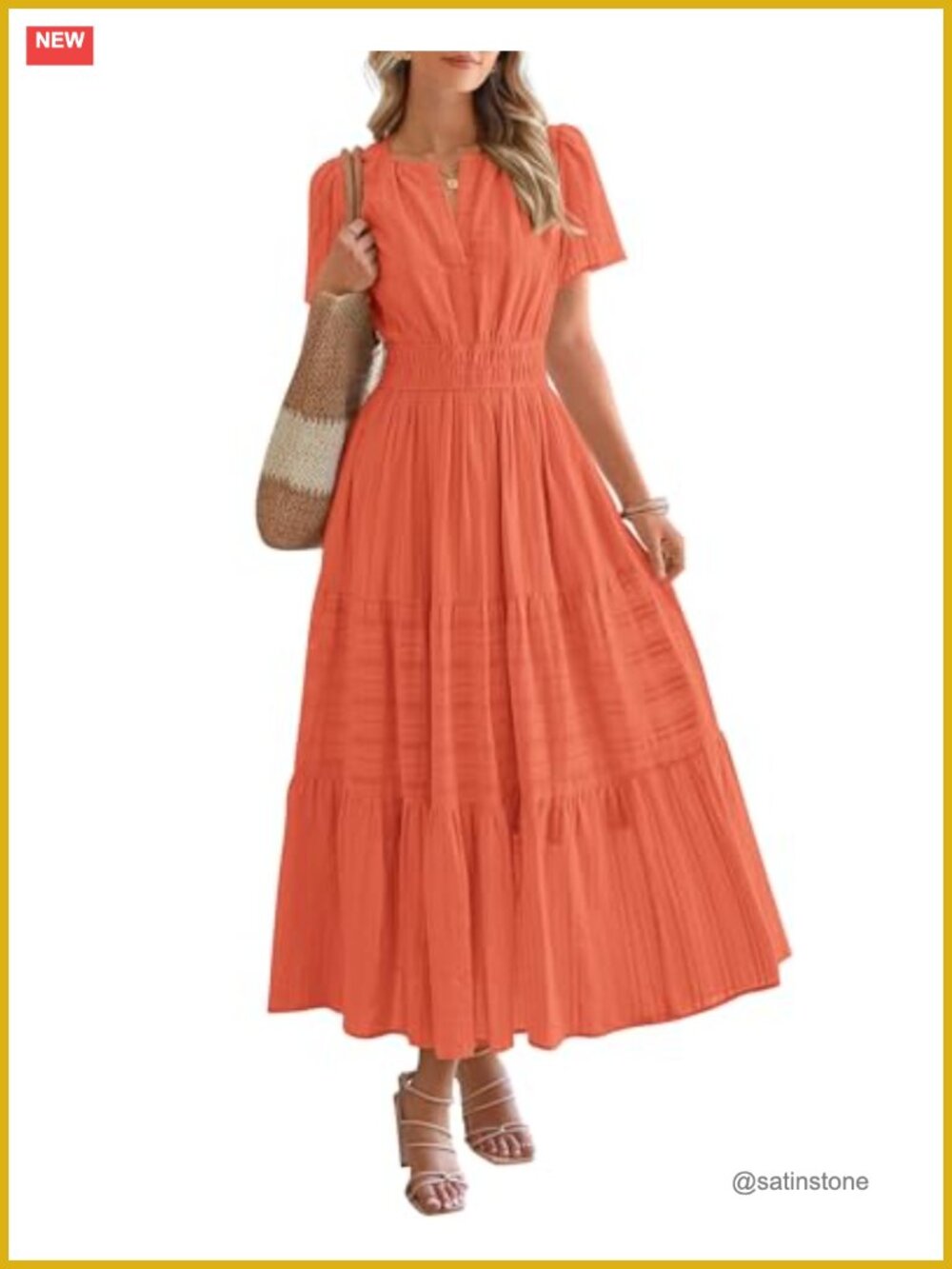 Womens Maxi Dress Lightweight Short Sleeve V Neck Tiered Ruffle Casual Summer